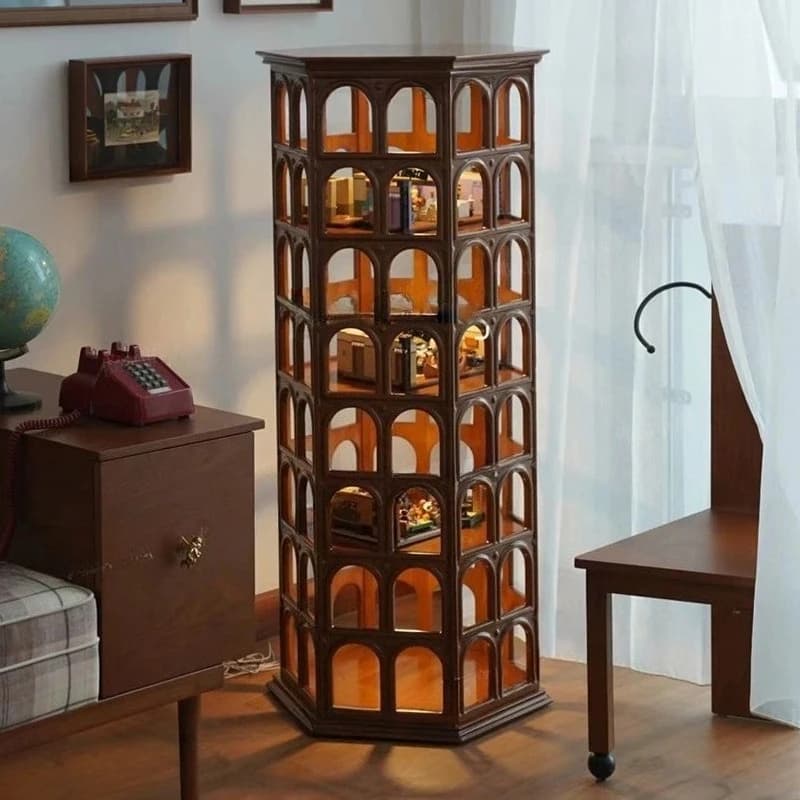 Figure Display Cabinet Solid Wood Round Arch Four-layer Multifunctional Display Cabinet