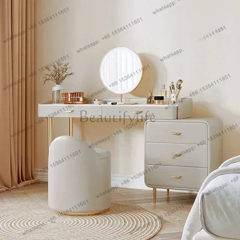 yj9 decoración White Luxury Dressing for Bedroom Table Vanity Wood Makeup Dresser LED Mirror Salon Organizer Storage