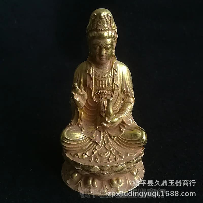 Antique Miscellaneous Items: Gilt-Golden Guanyin Buddha Craft, Home and Office Decorative Ornament