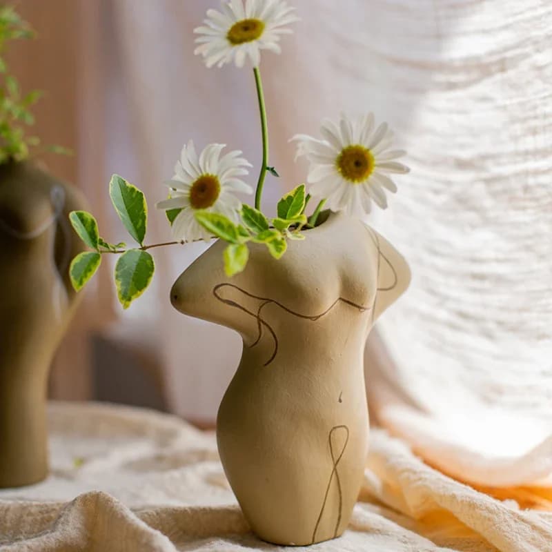 Portrait Art Flower Ware Creative Clay Vase Nordic Abstract Living Room Dry Flower Container Decoration Ornaments
