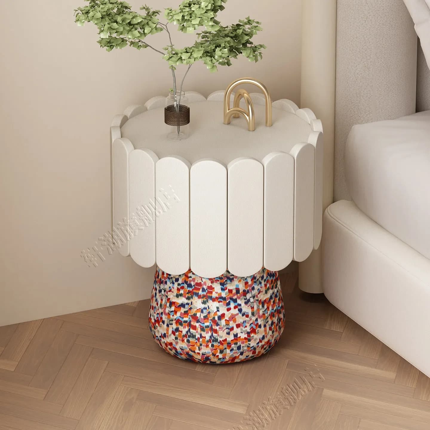 LH solid wood bedside table cream style home bedroom locker light luxury high sense