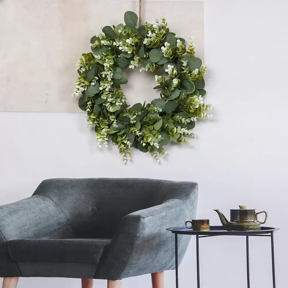 Artificial plant wreath combination door and window ornaments, artificial green plant fake wreath, give hemp rope + hook