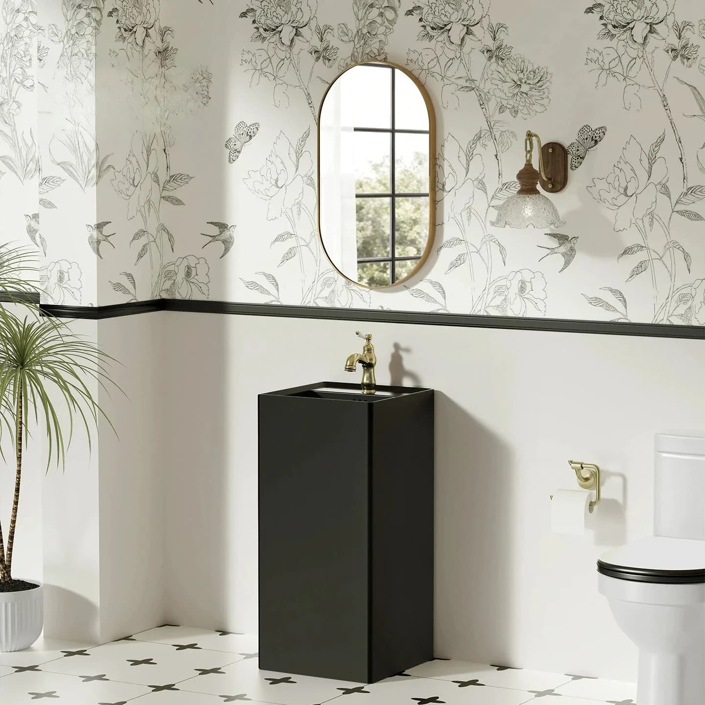 DSA retro column washbasin bathroom ceramic column washbasin household square black integrated column washbasin