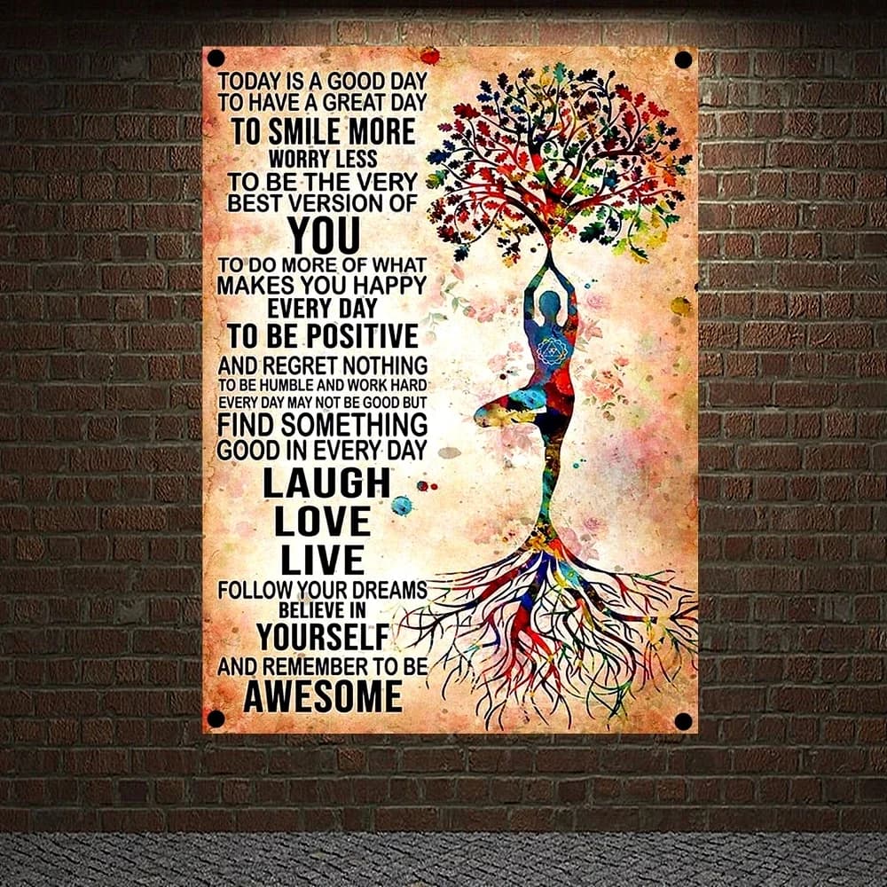 "Today is A Good Day, Laugh Love Live" Yoga Vintage Banners Hanging Cloth Flags Canvas Painting PRINT POSTER WALL ART HOME DECOR