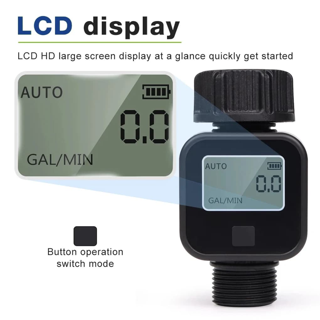 Digital Water Flow Meter High Accuracy Waterproof Electronic Flowmeter for Outdoor Garden Watering Irrigation Hose EU/US Thread
