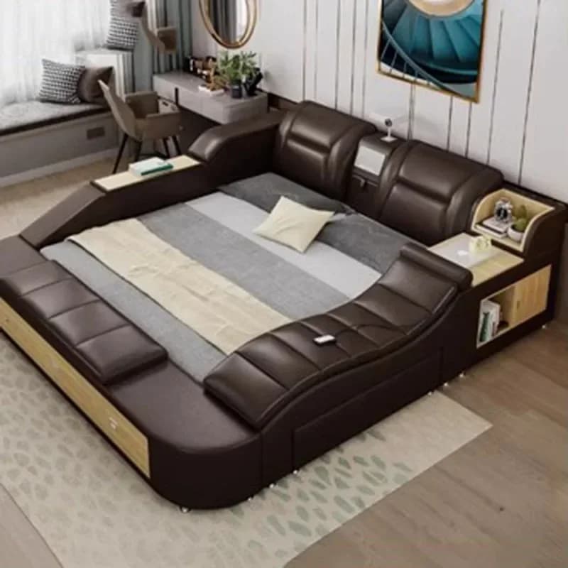 Frame Queen European Double Bed Modern High End Headboard Twin Double Bed Luxury Storage Letto Matrimoniale Bedroom Furniture