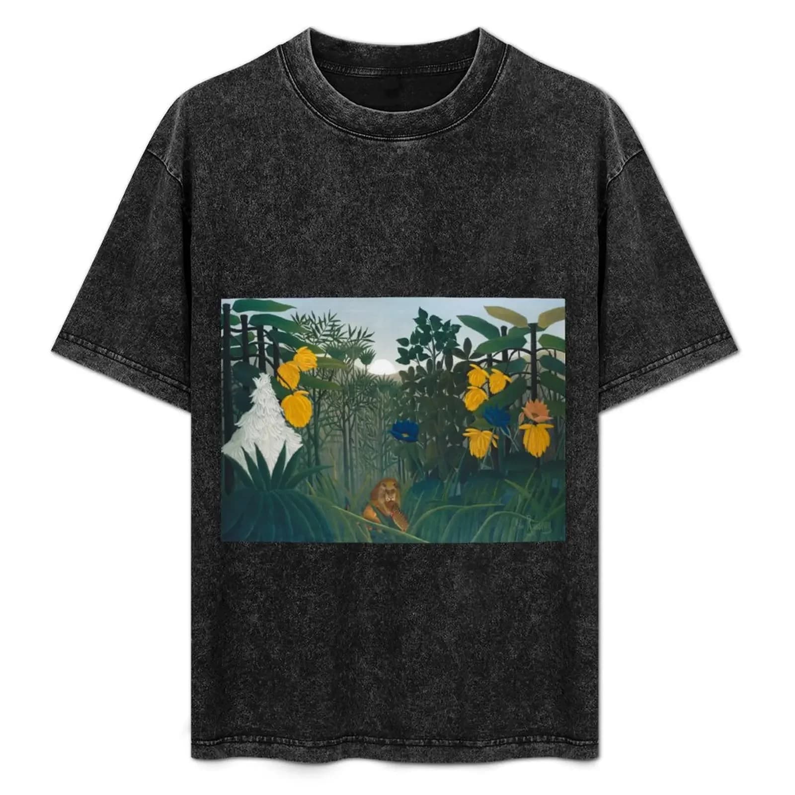 The Repast of the Lion by Henri Rousseau, 1907 T-Shirt Plus Size Simple Casual Top