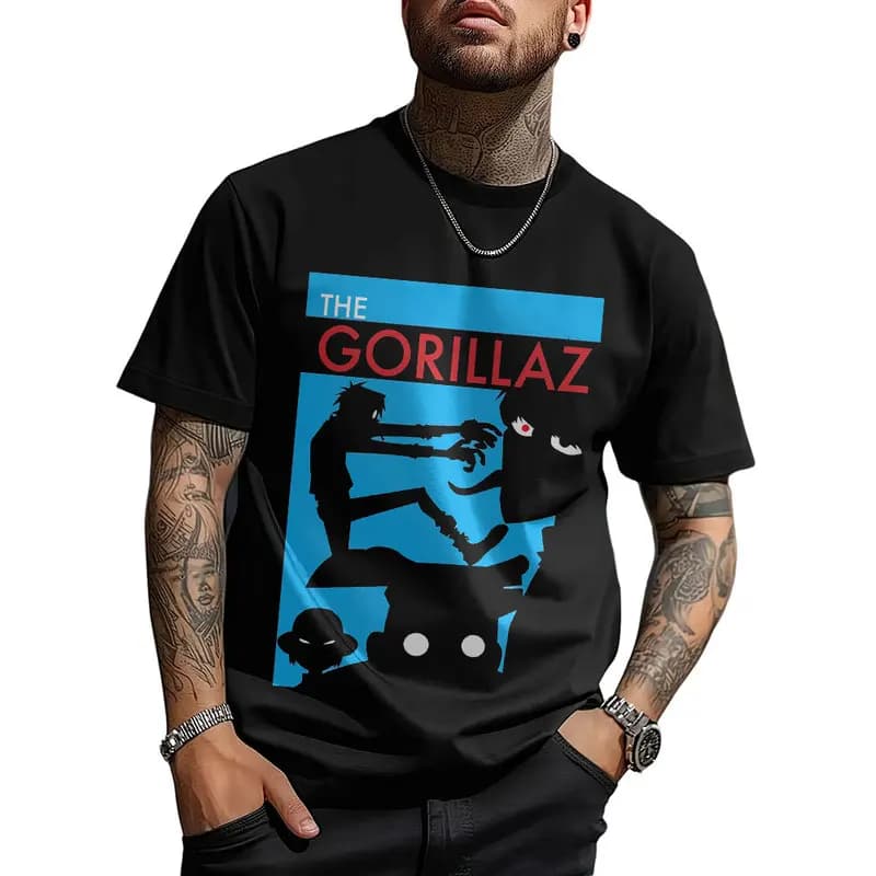 Gorillaz Virtual Rock Band Graphic T‑shirt Unisex Vintage Y2K Tee Hip Hop Streetwear 0824 Casual Cotton Tops S-6XL Fan Gift