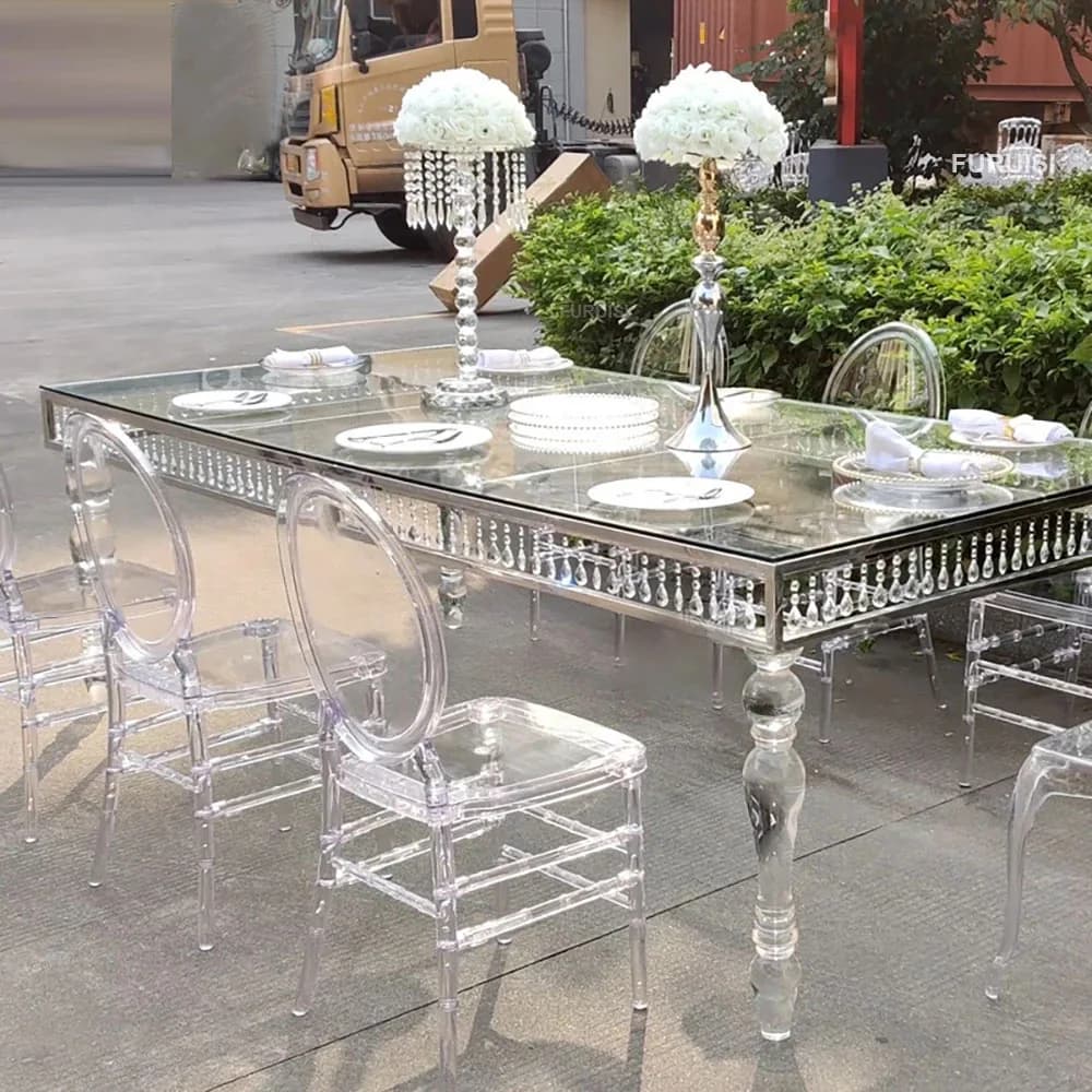 *  Crystal Silver Wedding Table Hotel Hall Transparent Acrylic Party Event Table
