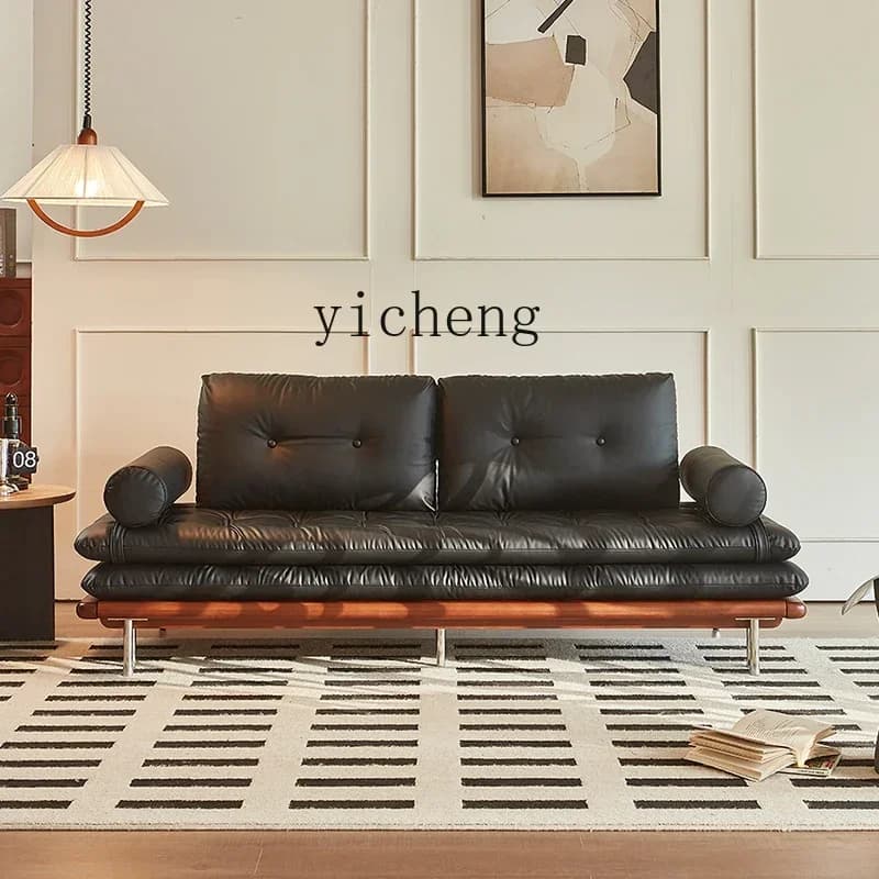 HYS medieval solid wood sofa bed folding dual-purpose living room retro sofa simple retractable push-pull bed