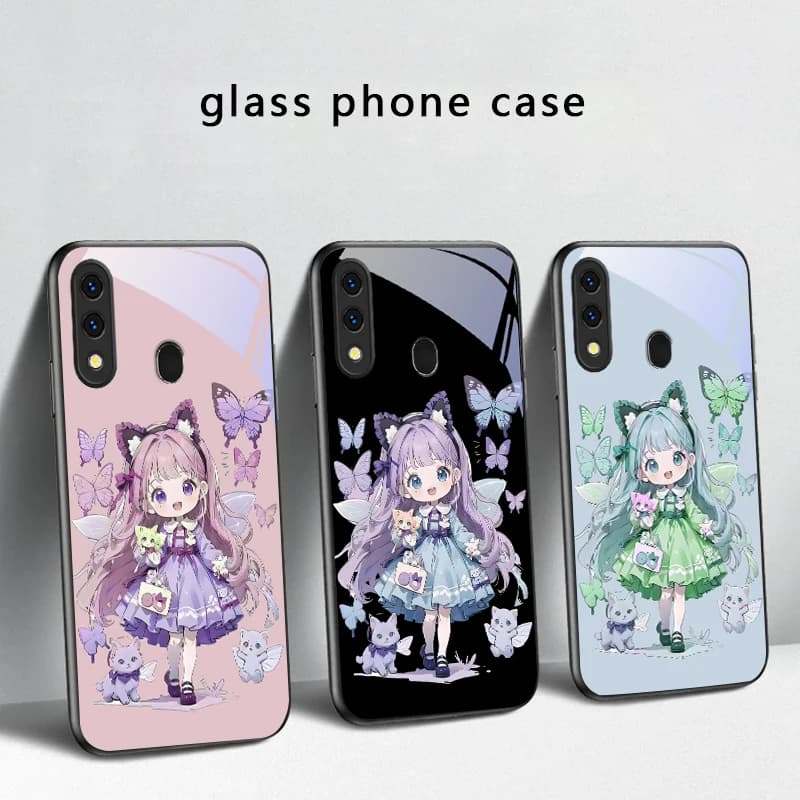 Q-version Blue Butterfly For Samsung Galaxy A30 A31 A32 A33 A34 A35 A42 A30s A20 A25 A26 A51 A56 A54 A72 A73 70 Glass Phone Case