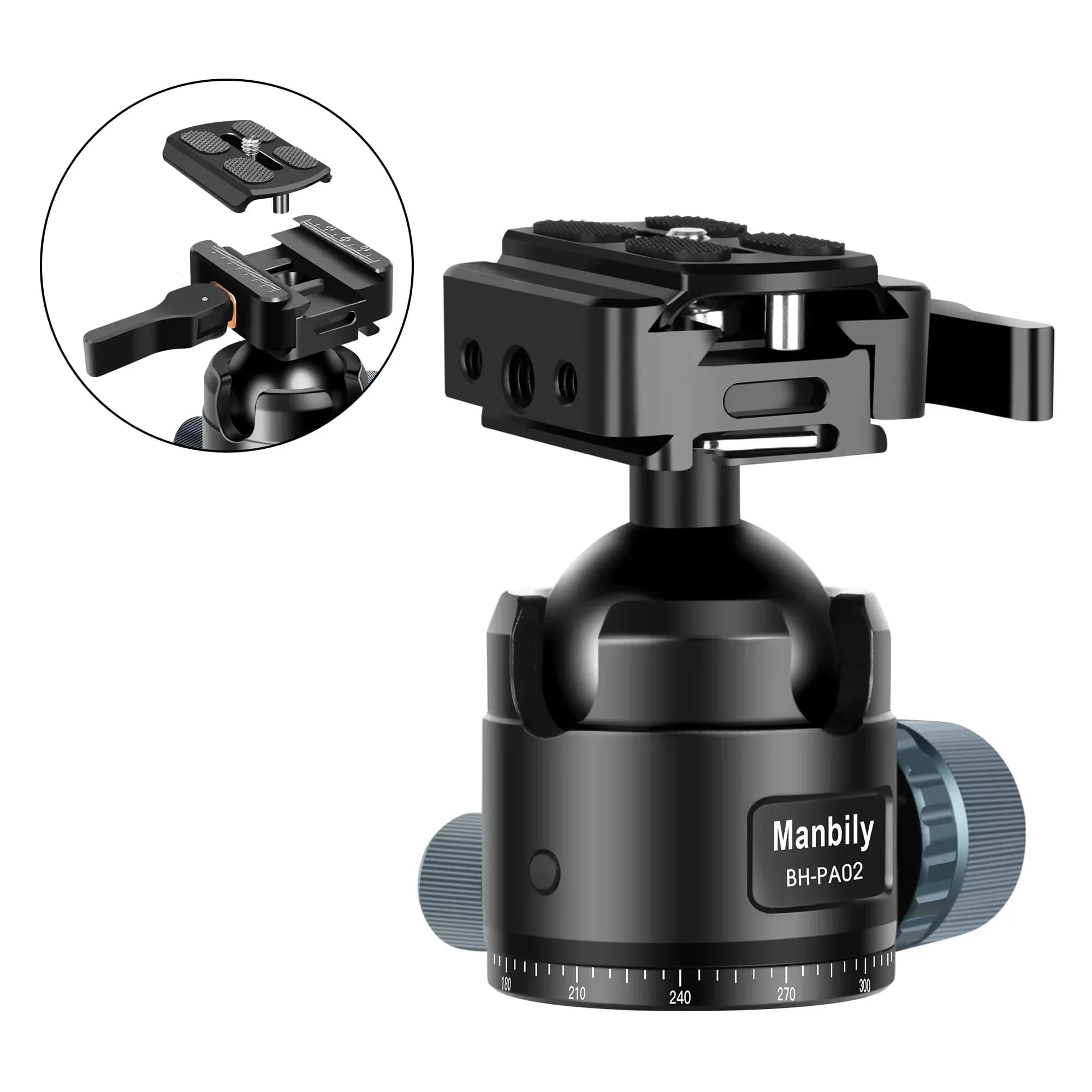 BH-PA02 Aluminum Saddle Rest Clamp with Arca  Quick Release Plate Tripod Ball Head Mount for Shooting Sticks