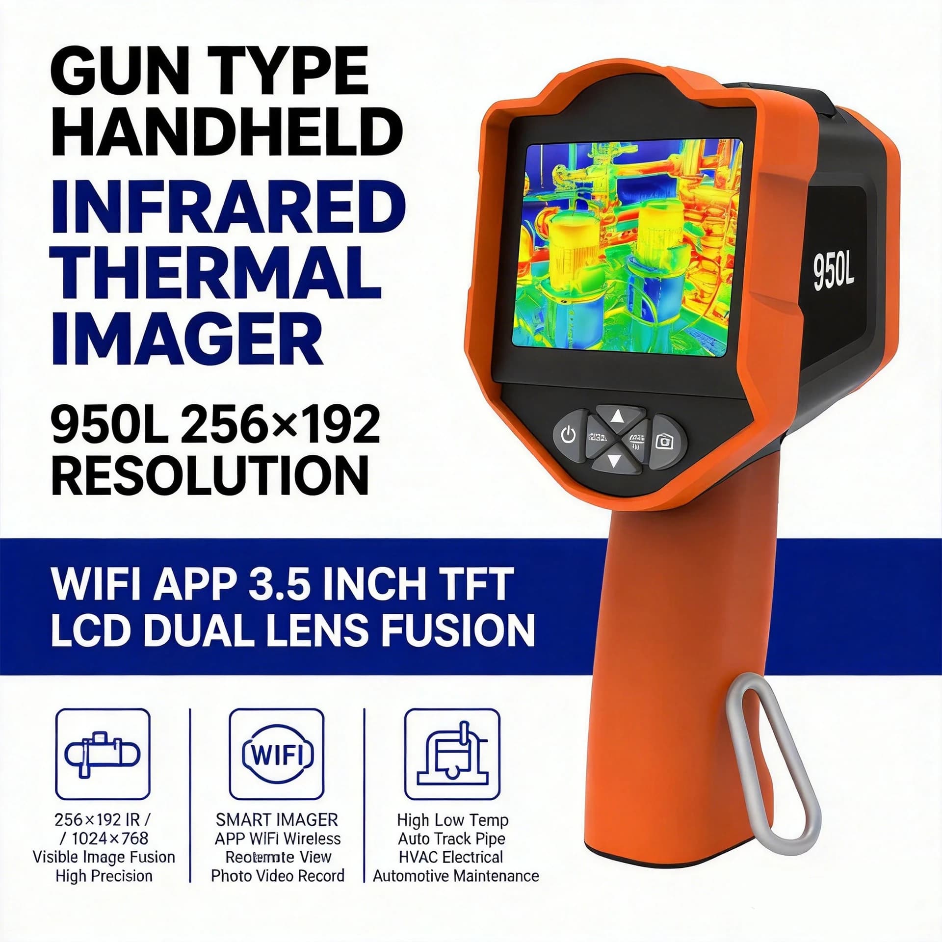 Thermal Imaging Camera 256x192 IR Resolution VOx Detector 3.5" Screen WiFi APP Photo Video Holdpeak 950L