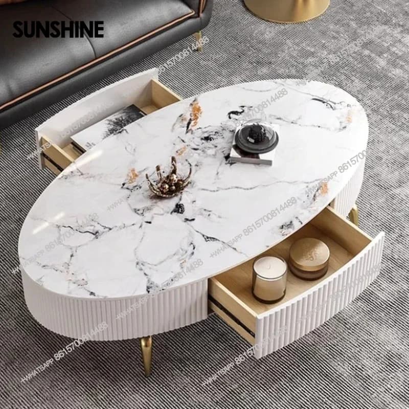 Modern Oval Luxury Coffee Table Nordic Storage Clear Small Mobile Coffee Table White Designer Mesas De Centro Para Sala Home