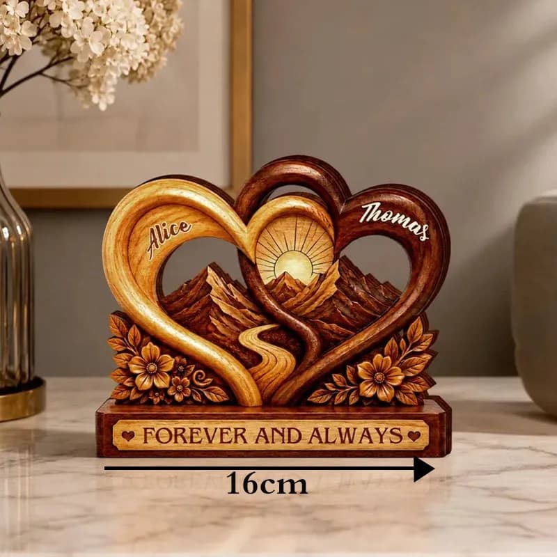 Custom Wooden Heart Sculpture Personalized Couple Gift Engraved Names Forever and Always Valentine Wedding Anniversary Decor