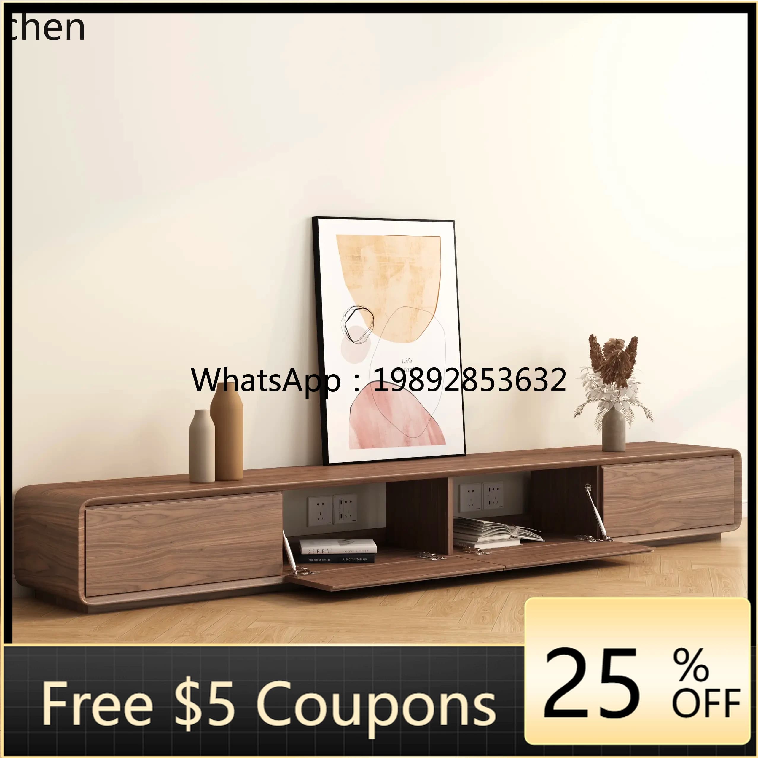 WW TV cabinet coffee table combination modern living room home floor solid wood flap hanging wall hanging