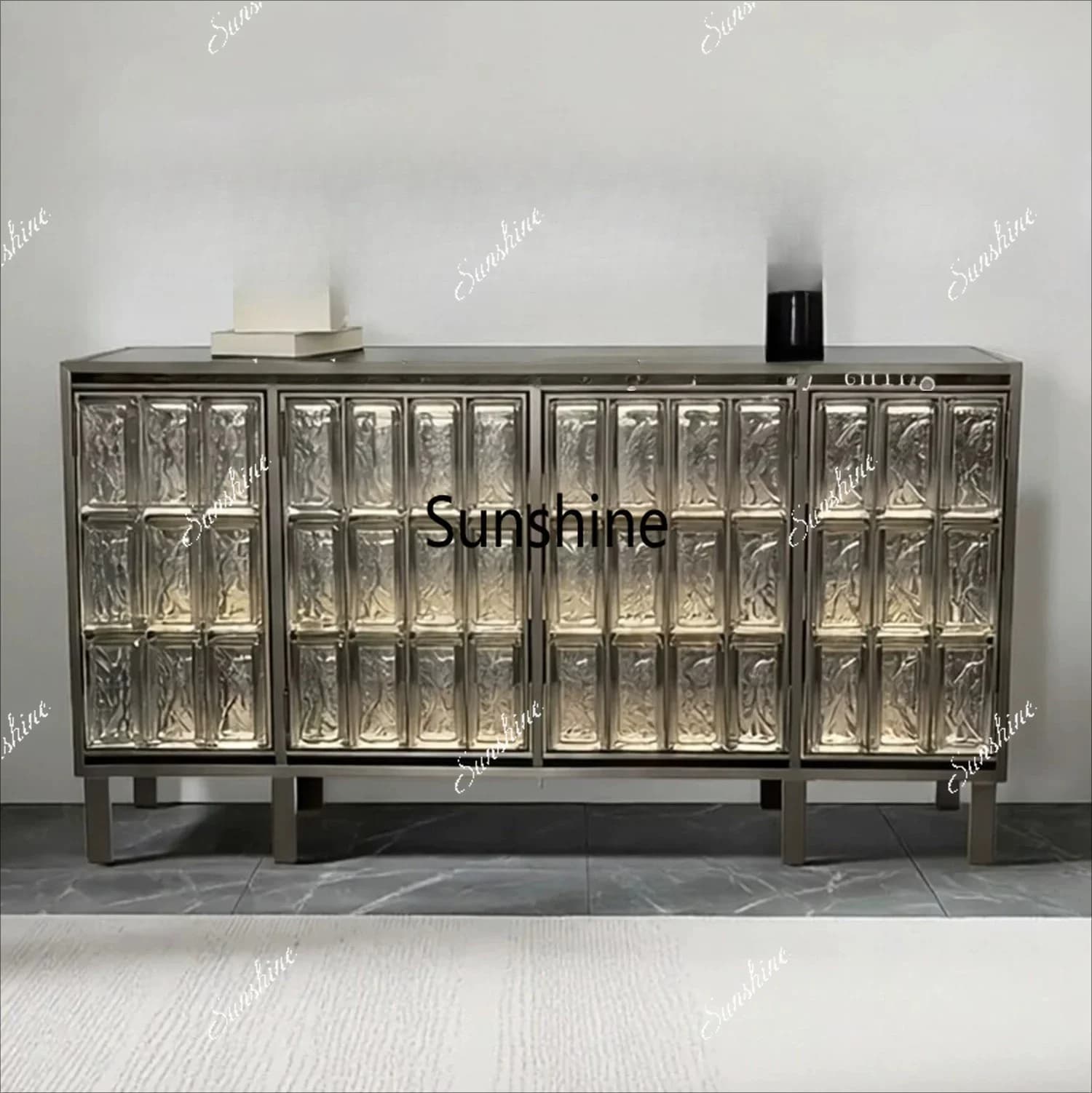 Italian minimalist premium crystal glass brick side cabinet  FT