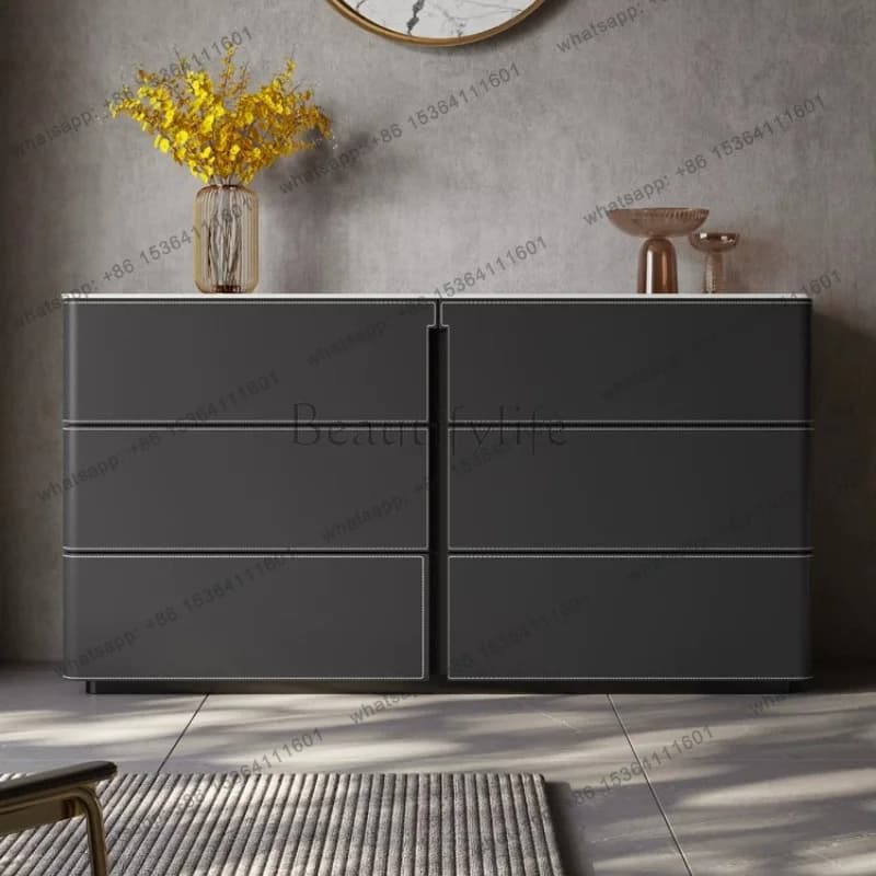 FG Solid wood chest dining side cabinets simple living room porch cabinet household bedroom luxury rock slab saddle leather lock