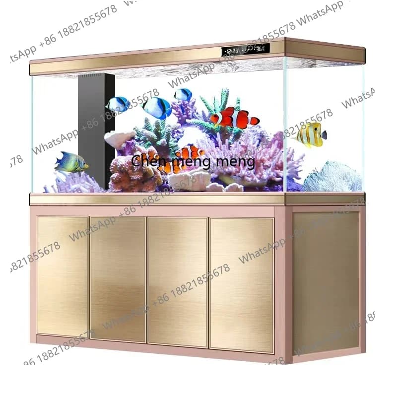 zqxNew fish tank ultra-white glass bottom filter aquarium medium and large entrance screen partition, rectangular living room