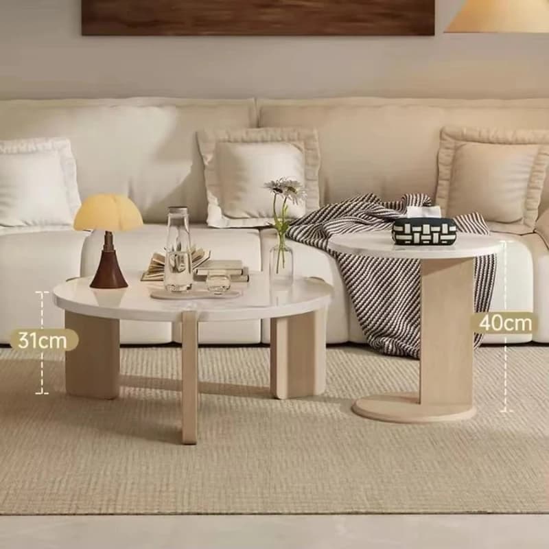 Nested coffee table set with sintered stone countertops and wooden base