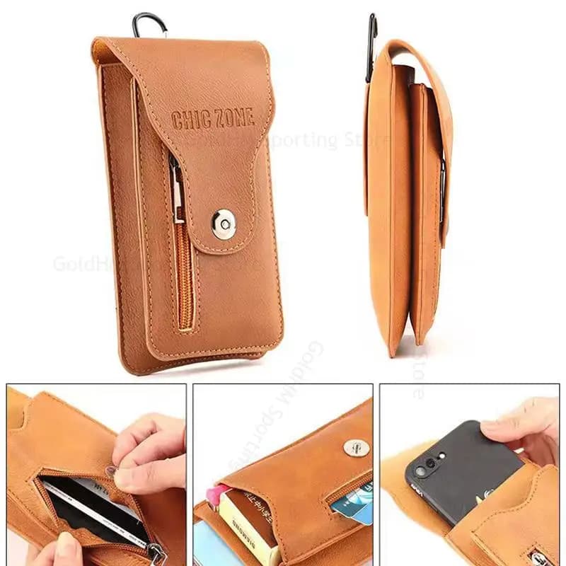For iPhone 17E 18 Pro Max Phone Pouch Leather Flip Case For Apple 17 Air 16e 16 Pro Max 15 Plus Cover Wallet Belt Clip Waist Bag