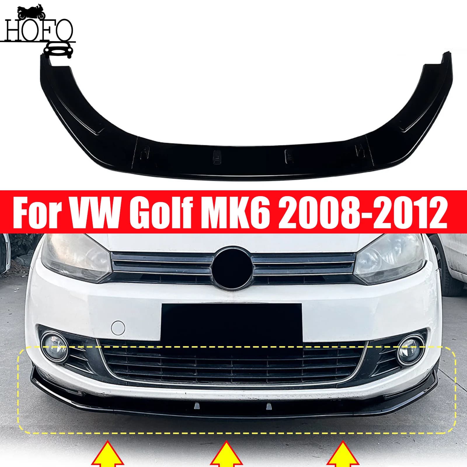 Car Front Lower Bumper Blade Lip Splitter For VW Golf MK6 2008-2012 2009 2010 2011 Spoiler Diffuser Guard Body Kit