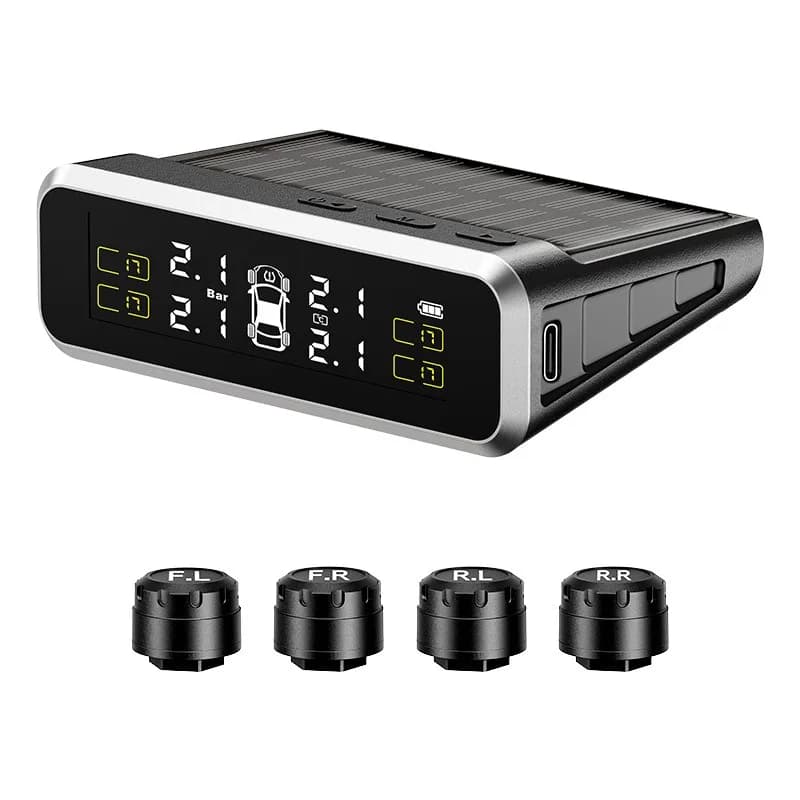 Automotive tire pressure monitor, solar pressure sensor tire pressure detection monitor