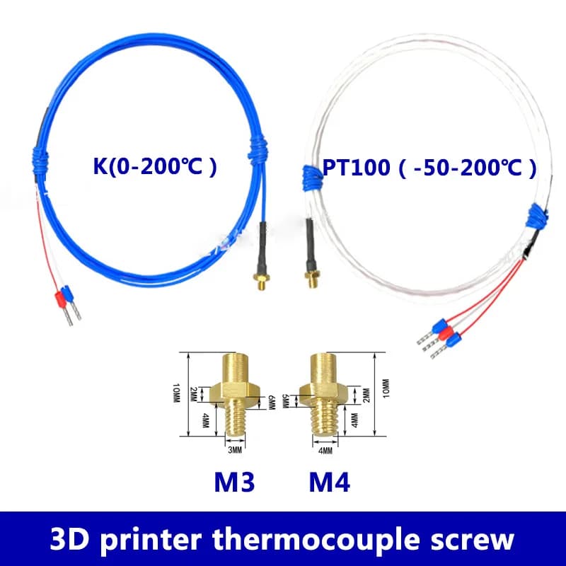 M3 M4 Bolt Head 3D Printer Thermocouple Screw Temperature Sensor 0.12m 0.5m 1m 1.5m 2m 3m Plastic Cable