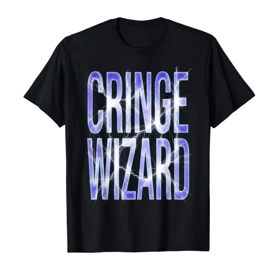 Cringe Wizard Funny Meme Magic Lightning Text Humor T-shirt For Men Women 100% Cotton T Shirts Short Sleeve Tops 0424-1
