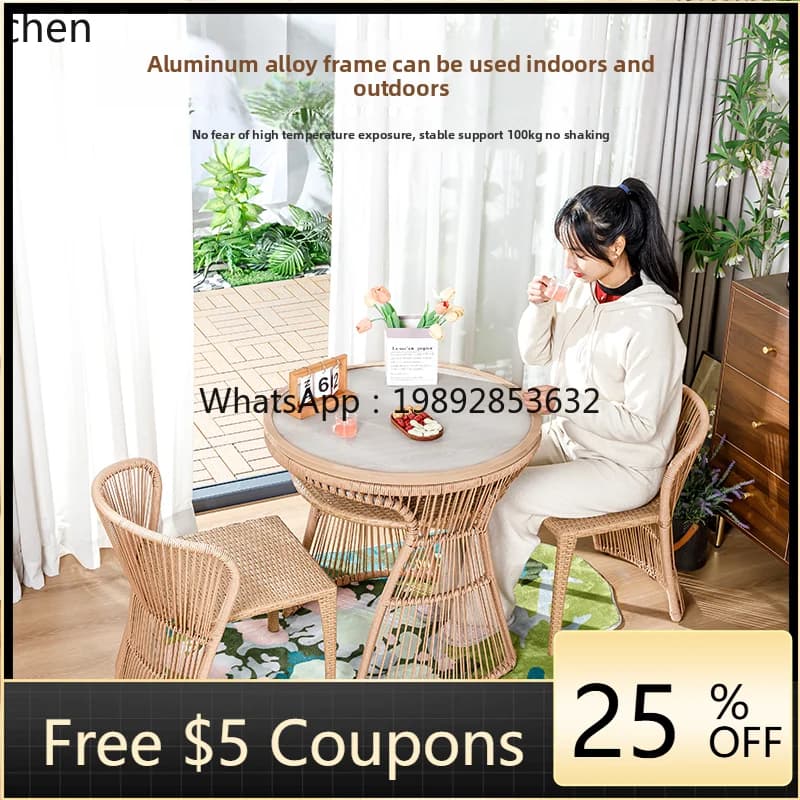 AB  balcony small table and chair three-piece small apartment leisure tea table and chair combination  reading rattan chair