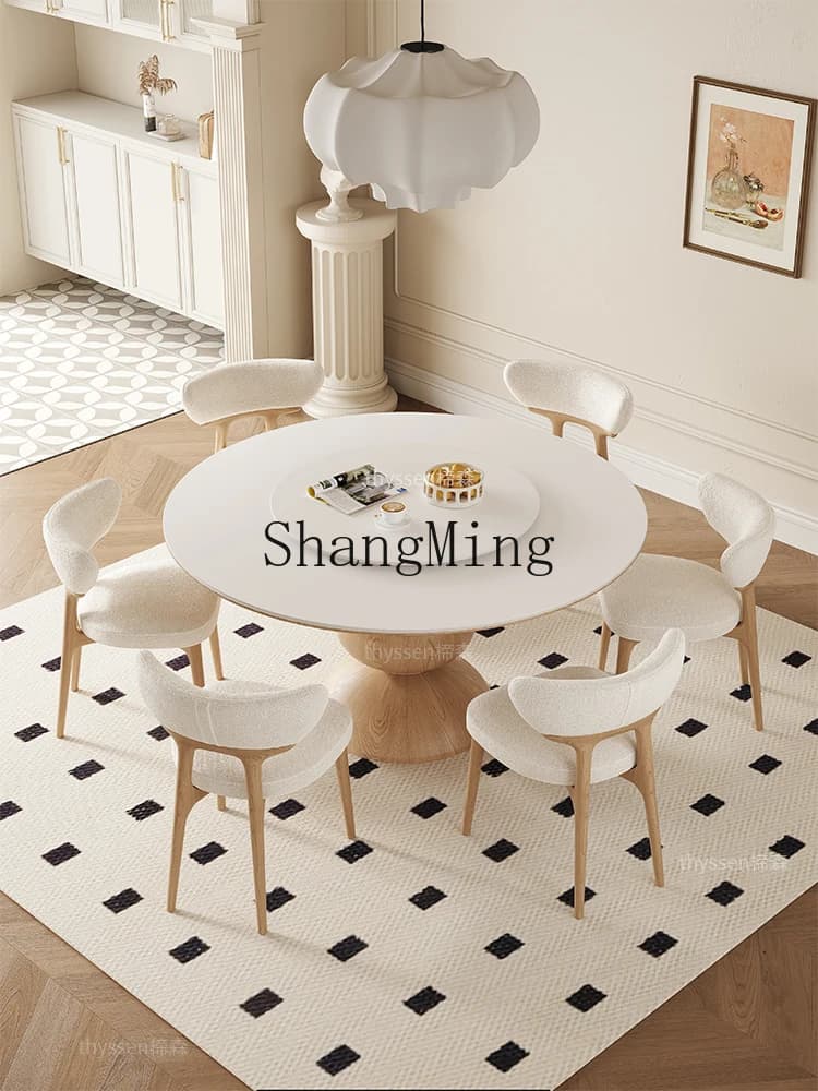 CL wind solid wood round table household log color dining table and chair combination