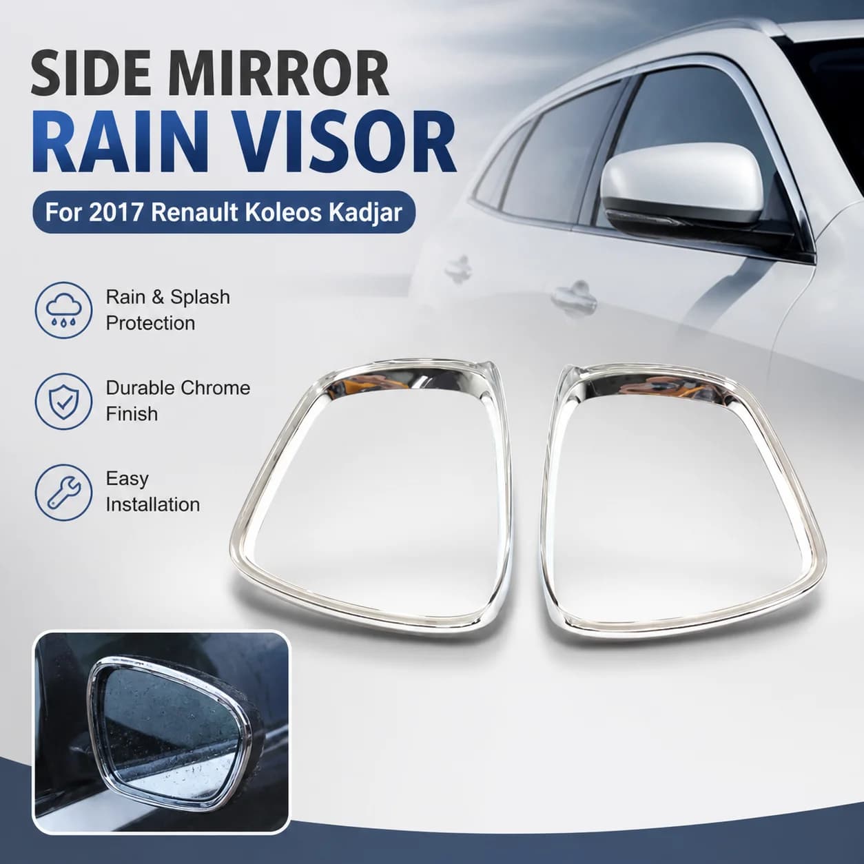 2Pcs Chrome Side Mirror Rain Visor for 2017 Renault Koleos Kadjar
