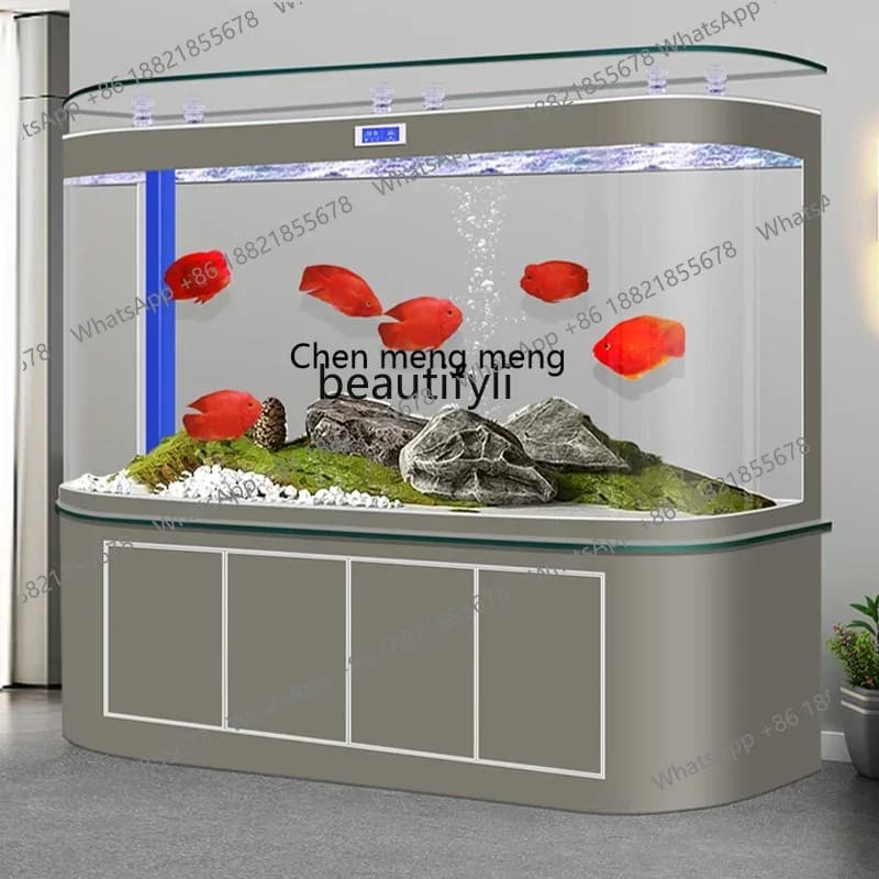 R E182Large curved bottom filter arowana tank, living room  large water-free aquarium against the wall, integrated goldfish tan