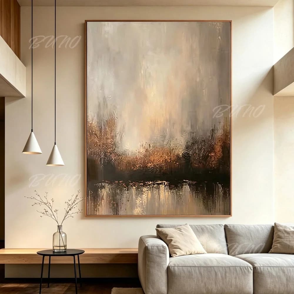 Handmade Abstract Oil Painting Misty Autumn Landscape Unframed Canvas Wall Art for Living Room Bedroom Decor