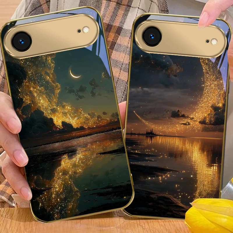 The sea and sky at dusk For iPhone Air 17 Pro Max 16 15 Pro 14 13 Plus 12 mini 11 17Air XR 16E 17ProMax Golden glass phone case
