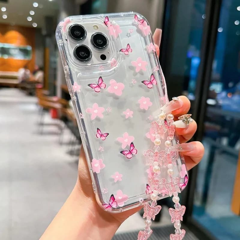 Lovely Butterfly Flower Phone Case For iPhone 11 12 13 14 15 16 17 Pro Max 16E 17Air X XR XS Max 7 8 Plus Transparent Soft Cover
