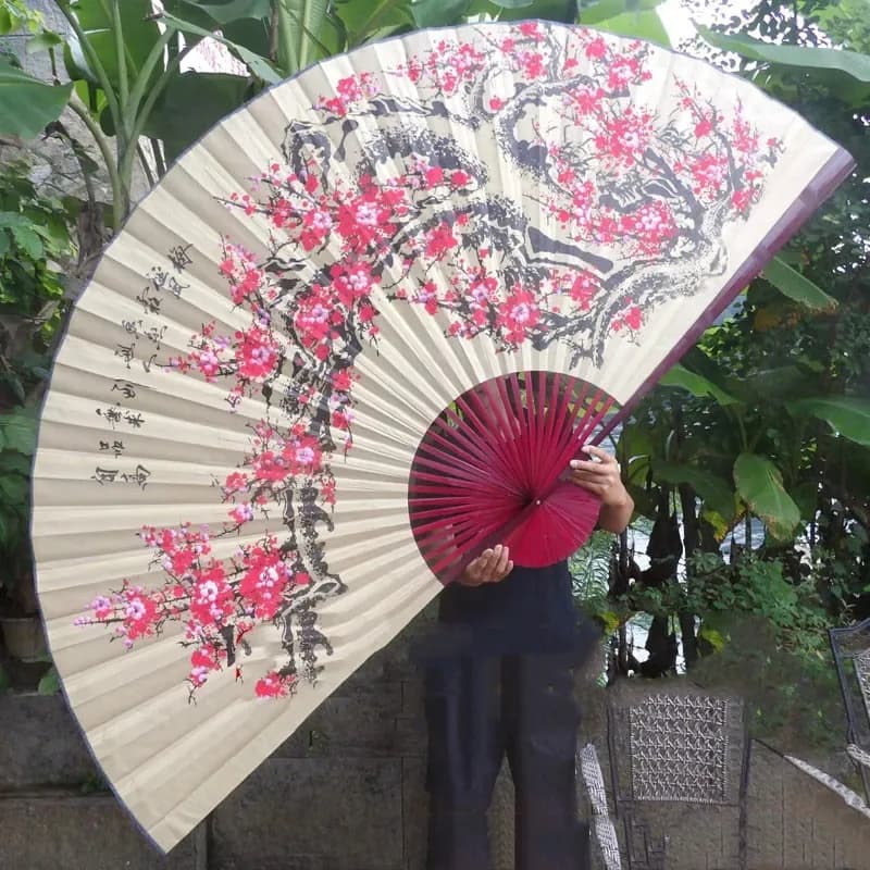 Wall Mount Silk Imitation Decorative Fan Classical Decoration Fan Living Room Decorative Furnishings Retro Oversized Paper Fans