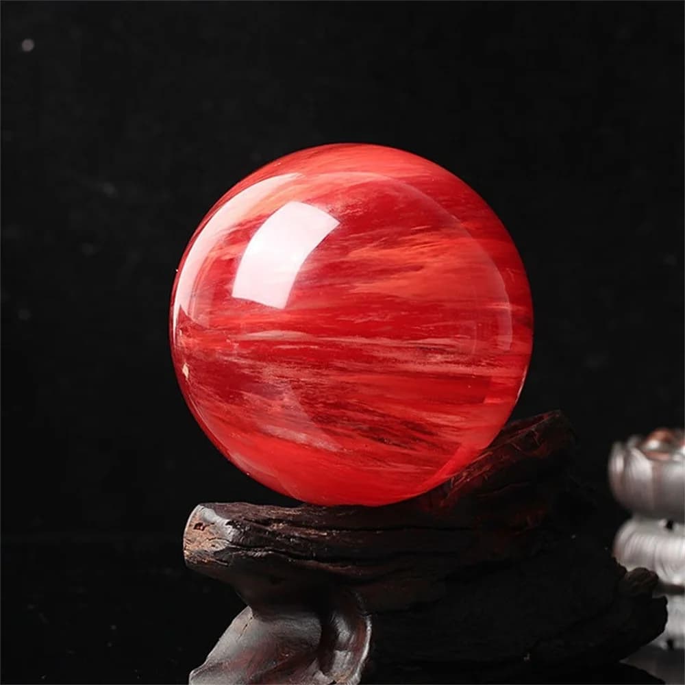 Rare Beautiful Natural Red Citrine Calcite Quartz Crystal Sphere Ball Healing Gemstone Home Decor
