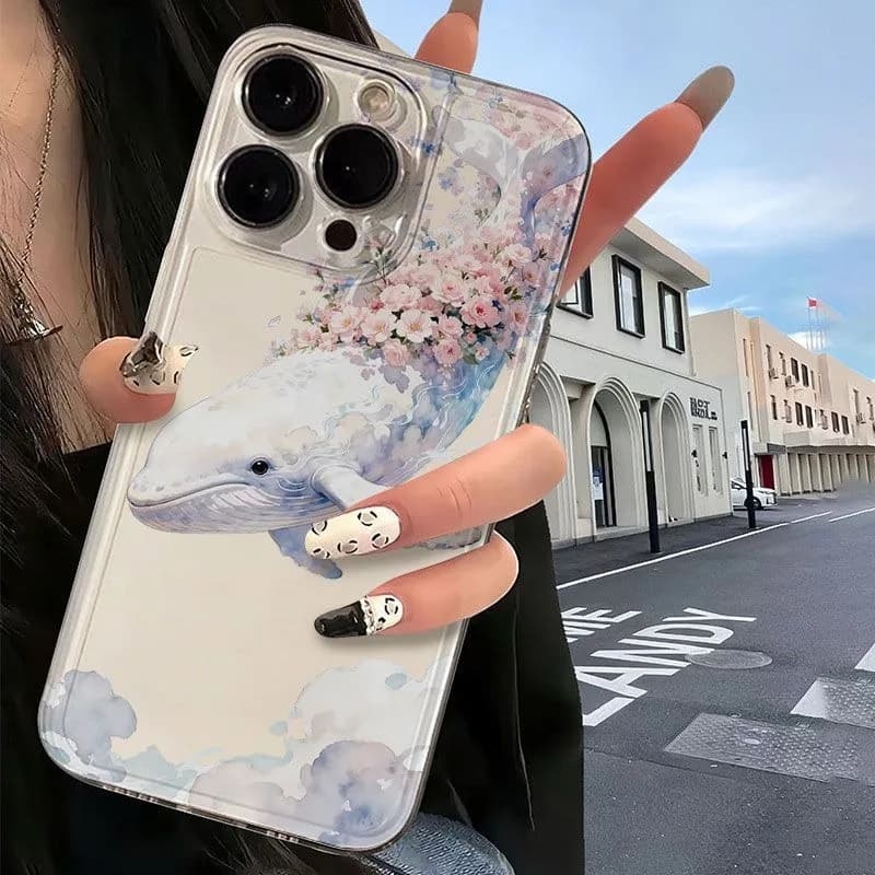 Watercolor Whale Flower Case For Samsung A06 A04E A05S A04 A55 A54 A35 A14 A15 A15 A34 A24 A23 A21S A56 M55 M54 M23 M53 M33 Case