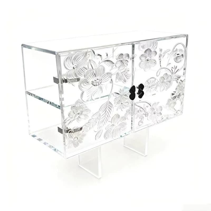 Embossed pattern acrylic storage cabinet, multi-layer transparent display cabinet, light luxury art living room storage
