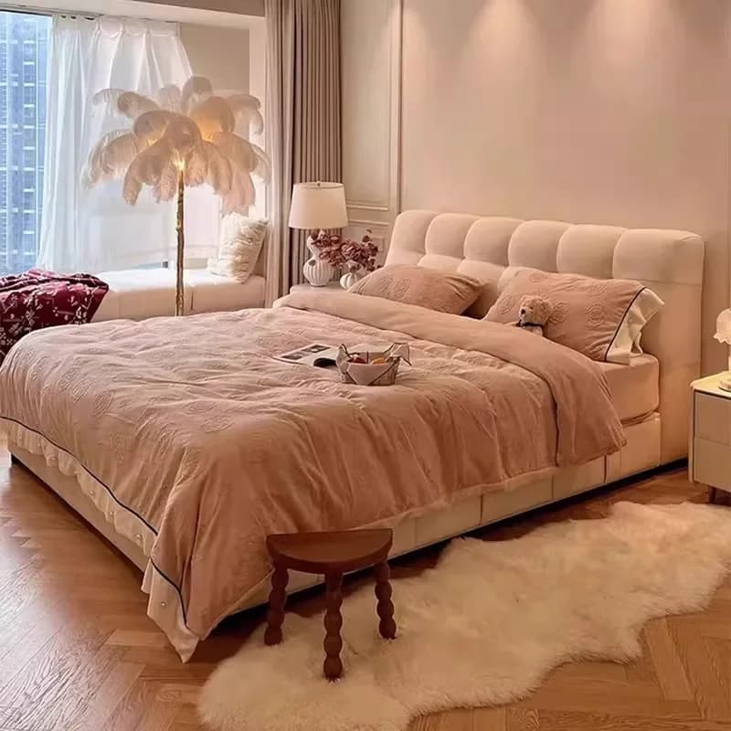 European Modern Bed Double Decoration Elegant Wooden Luxury Double Bed Frame Adults Storage Cama Matrimonial Furniture For Home
