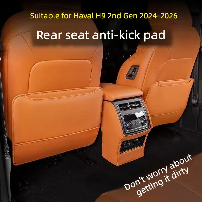 For Haval H9 2nd Gen 2024‑2026 Rear Seat Back Anti‑Kick Mat PU Leather Protective Pad Interior Mod Accessories