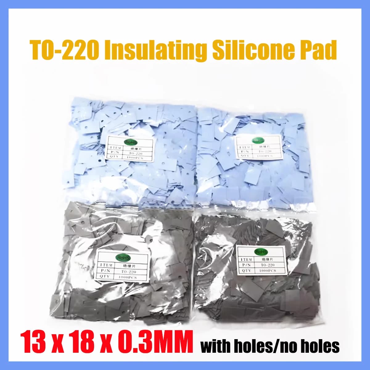 1000pcs TO-220 Thermal Pad,  (13*18*0.3MM Thickness) Silicone Insulator Washer For MOSFET Transistor,Blue /Gray