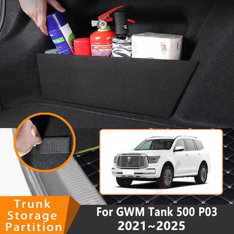 For GWM Tank 500 P03 2021~2025 Car Organizer Thickening Trunk Side Partition Trunk Interior Storage Box Parts