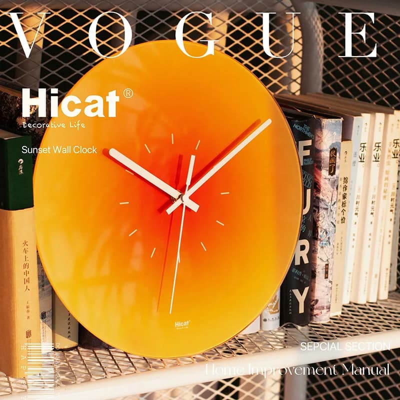MOMO Nordic Sunset Wall Clock Celebrity Ins Light Luxury Living Room Punch-free Creative Decoration Mute Simple Glass Clock