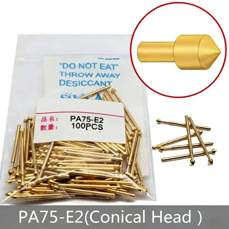 100PCS/pack Gold-plated PA75-E2 Conical Head Spring Test Probe  Outer Diameter  1.02mm Length 16.5mm PCB Pogo Pin