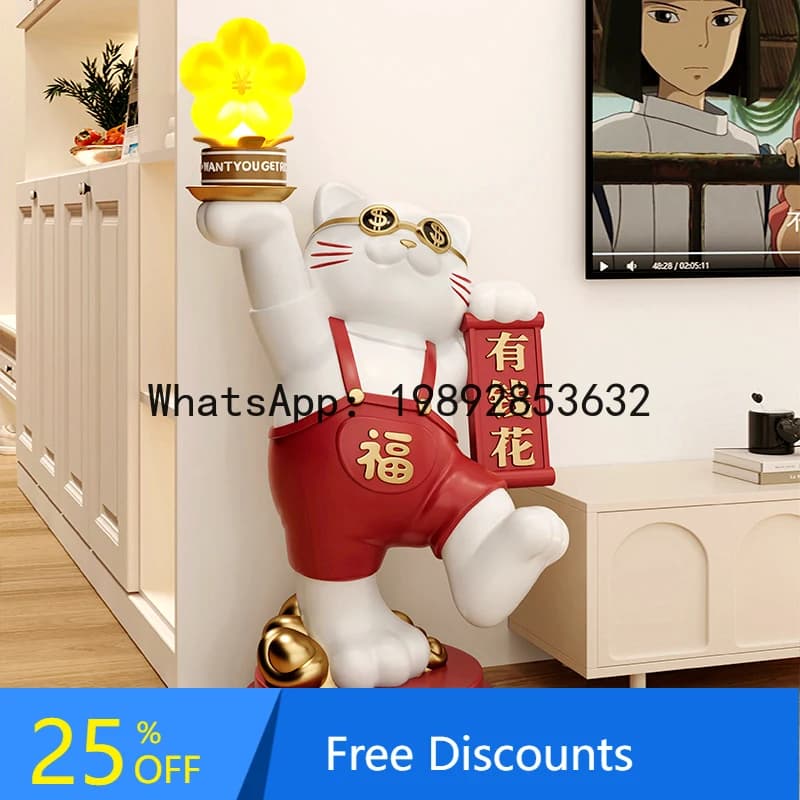 XL Luxury High-End Fortune Cat Floor Ornament Sofa Side Table Large Living Room Decoration