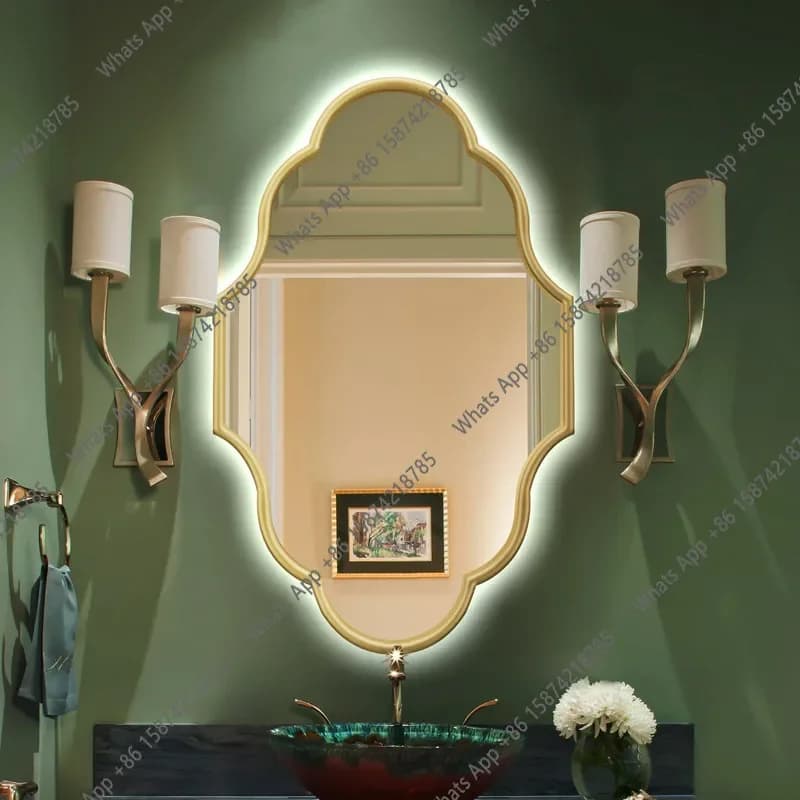 Xx French Mirror Wall Hanging Defogging Bathroom Mirror Girls' Bedroom Dresser With Light Makeup Mirror Light Luxury