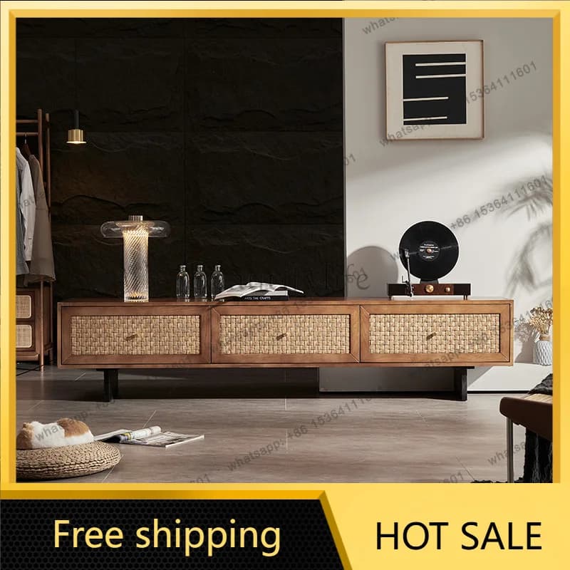 FG Nordic modern solid wood TV cabinet Japanese simple rattan ash wood, floor storage cabinet