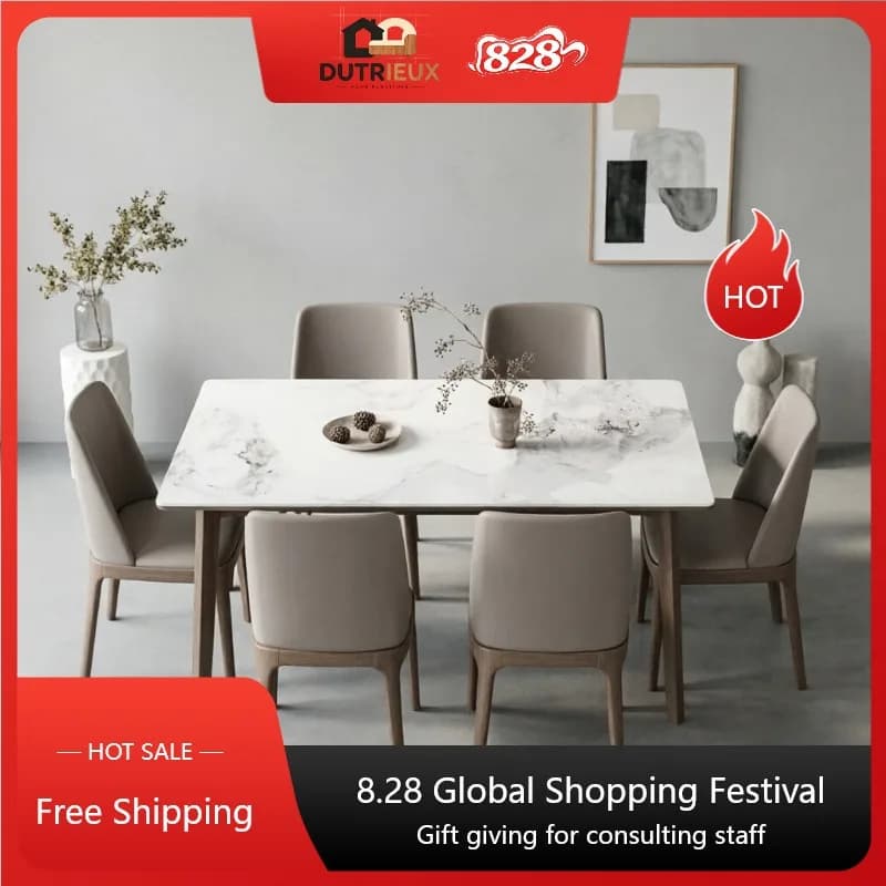 Wooden Rectangular Table Living Room Modern Big Design Space Saving Dining Table White Nordic Tavolo Pranzo Furniture For Home